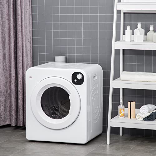 Secadora de ropa compacta HOMCOM, 1300W, 3.22 Cu. Ft. con 7 modos de secado y cubeta de acero inoxidable para apartamentos o dormitorios, blanco