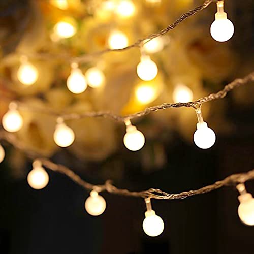 Luces de cadena de globo de 70 LED, luces de cadena de interior para el dormitorio, 8 modos de luces de hadas enchufables, luces decorativas de exterior extensibles para la decoración navideña, la decoración de la habitación, el patio, la boda, blanco cálido