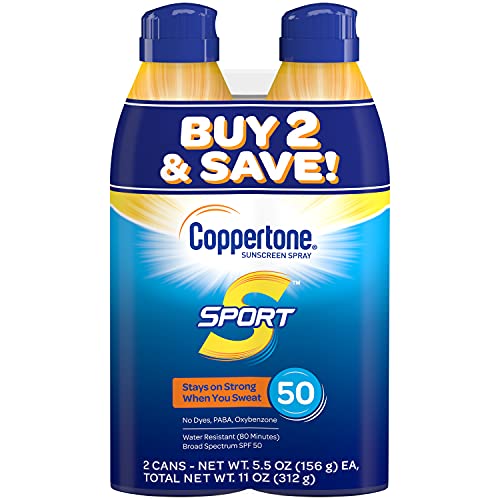 Spray protector solar Coppertone Sport SPF 50, 5,5 oz. (paquete de 2) (el envase puede variar)
