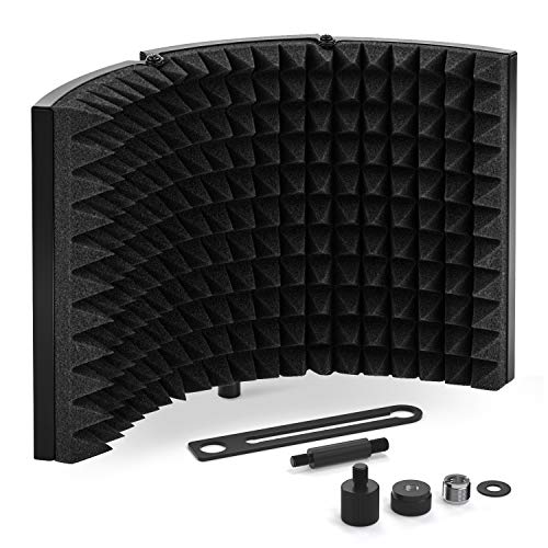 TONOR Escudo de aislamiento para micrófonos, reflector de espuma que absorbe el sonido de los micrófonos de estudio para cualquier equipo de grabación de micrófonos de condensador, negro