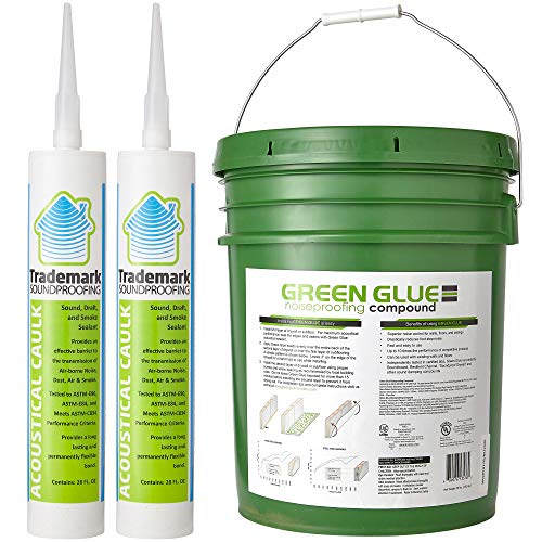 Recipiente de 5 galones de compuesto antirruido Green Glue y 2 tubos de sellador adhesivo - Juego de sellador acústico y masilla acústica para la amortiguación del ruido y el aislamiento acústico
