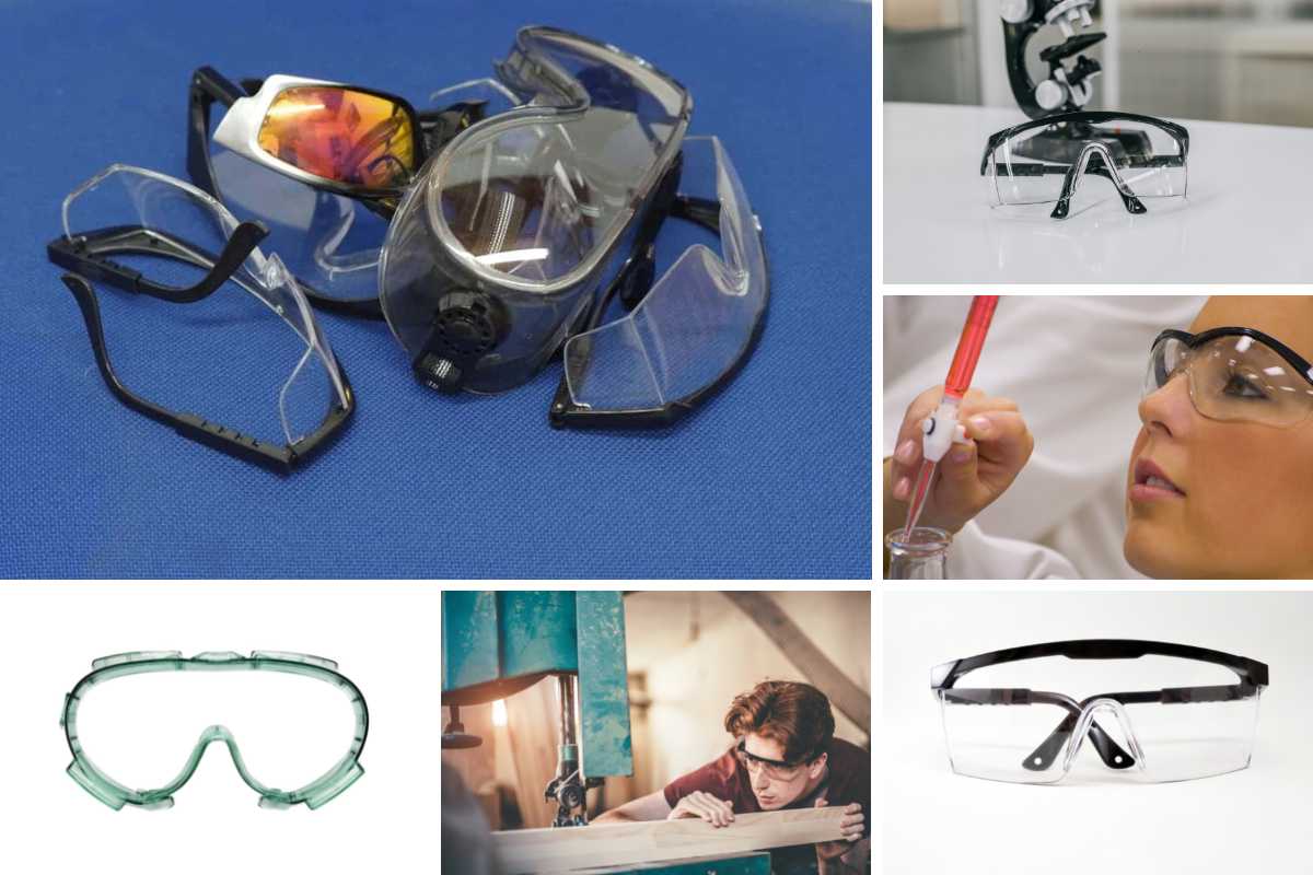 Collage fotográfico de diferentes tipos de Gafas de Protección.