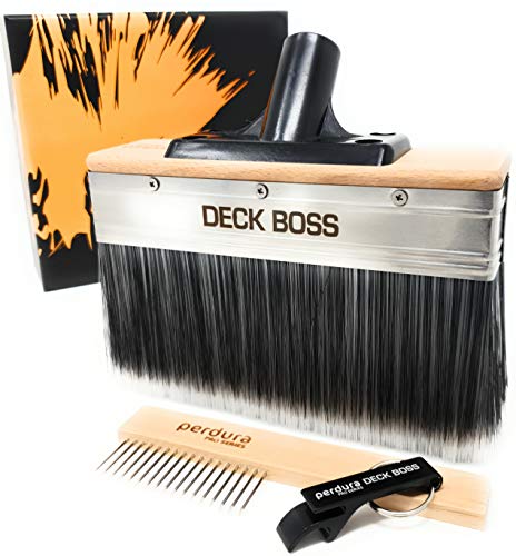 Brocha aplicadora de tintes para suelos - Deck BOSS de Perdura - Brocha de 7 pulgadas - Sello de manchas y pintura para suelos y vallas - Herramienta de brocha para revestimientos a base de agua y aceite en madera y hormigón rugoso o liso