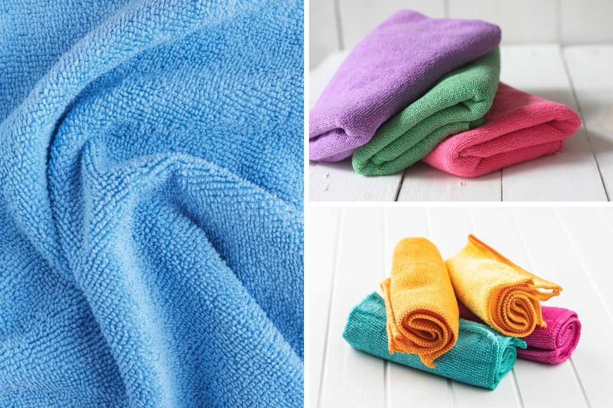 Collage fotográfico de diferentes toallas de microfibra.