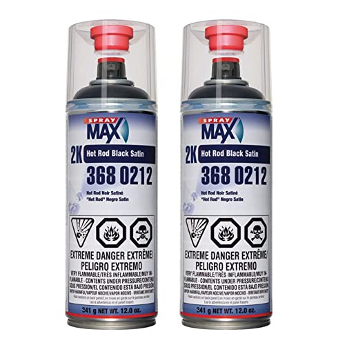 SprayMax 2K Hot Rod Negro Satinado Pintura en Spray | Acabado de larga duración y duradero, alta resistencia química y a la intemperie | 2 Paquetes
